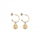 Joobee : Boucles d'oreilles mini créoles médaille or martelé de Léone
